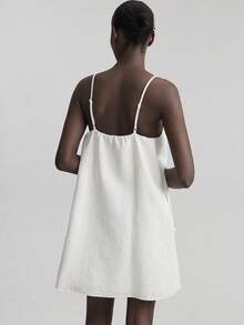 Ontre 2025新款宽松A字白色连衣裙，舒适休闲风格，珍珠装饰，短款吊带裙，适合海滩、度假、波西米亚风、夏季音乐节、西式风格等场合，高品质面料 - 白色 - 查看 7