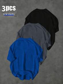 Sport MetroGents 3件装男士宽松落肩印花短袖运动T恤，夏季 - 黑色 - 查看 2