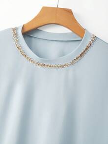 GlowEve CURVE 大码时尚休闲扭结T恤 + 大码时尚休闲印花半身裙 - 藍色 - 查看 7