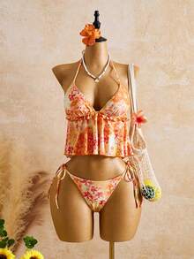 Bellisia Bộ bikini mùa hè mới dành cho nữ, họa tiết hoa nhuộm tie-dye, kiểu dáng ngọt ngào dễ thương, áo tắm tankini hai dây hở lưng gợi cảm, thích hợp cho bãi biển và kỳ nghỉ. - Nhiều màu - Xem 1