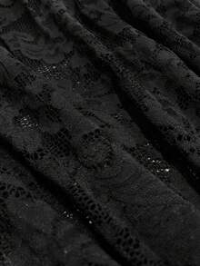 Elenzga Vestido de encaje y gasa hasta la rodilla sin mangas y elegante para mujer de talla grande - Negro - Ver 4