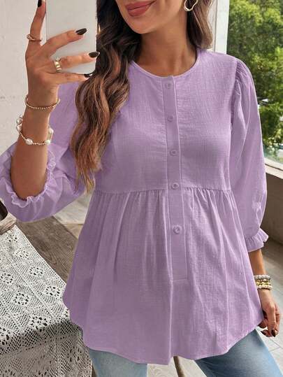 SHEIN Maternity Casual Solid Color Minimalist Round Neck Blouse