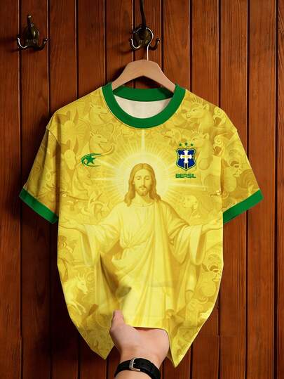 Aesthetic Post Camiseta de manga corta casual de hombre con estampado de Jesús, para verano