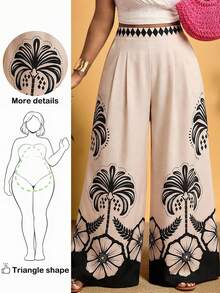 Truni 大码女式宽松印花休闲阔腿裤，适合春夏度假，适合休闲、约会穿着，波西米亚风阔腿裤，大码女式喇叭裤，阔腿裤，高腰阔腿裤，独特款式，女士裤装，阔腿裤，印花阔腿裤，褶裥裤，图案长裤，高腰阔腿裤，夏季女式裤装，阔腿瑜伽裤 - 彩色 - 查看 2