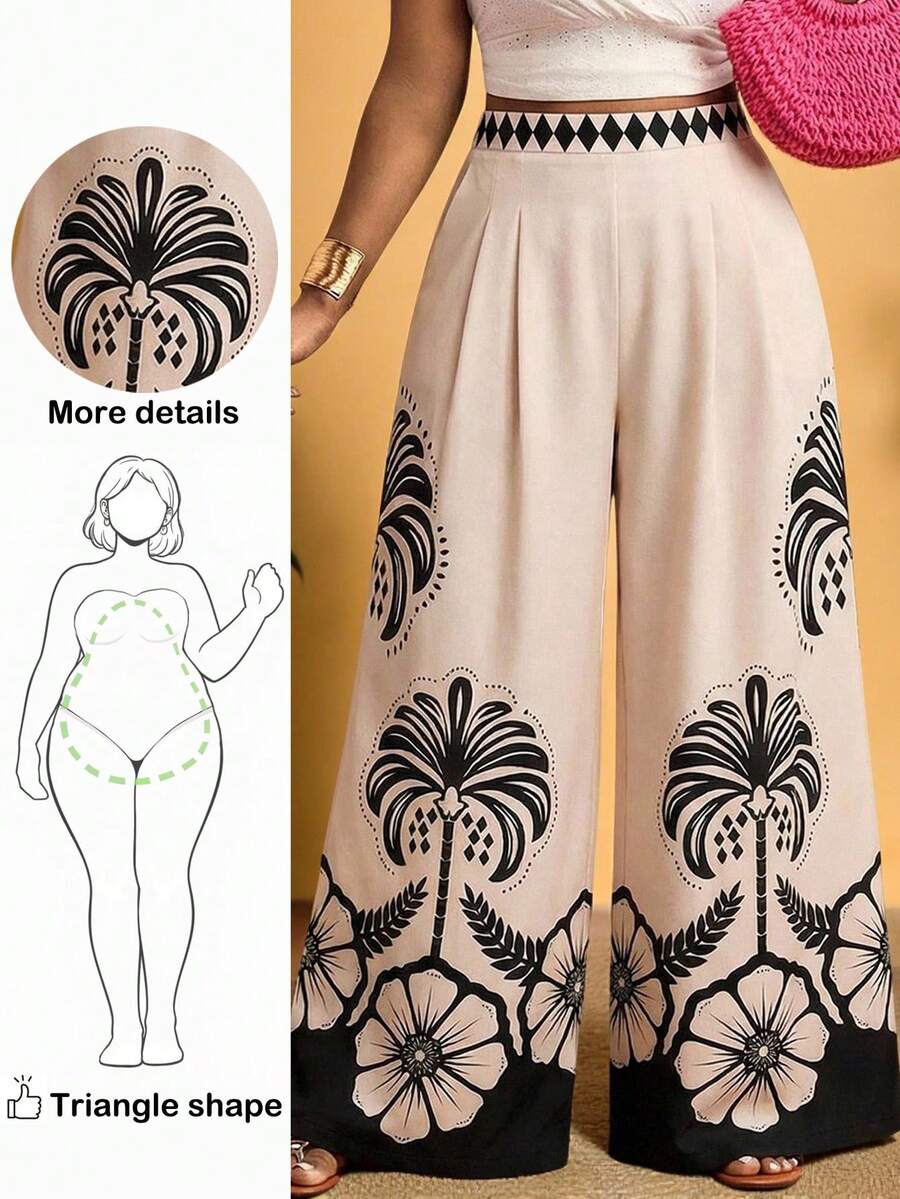 Truni 大码女式宽松印花休闲阔腿裤，适合春夏度假，适合休闲、约会穿着，波西米亚风阔腿裤，大码女式喇叭裤，阔腿裤，高腰阔腿裤，独特款式，女士裤装，阔腿裤，印花阔腿裤，褶裥裤，图案长裤，高腰阔腿裤，夏季女式裤装，阔腿瑜伽裤