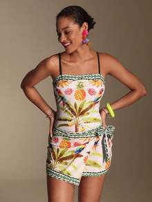 Swim Oasis Bộ đồ bơi liền thân in hình cây dừa nhiệt đới màu xanh dương và trắng dành cho nữ, kiểu dáng thanh lịch, thoải mái, thích hợp cho kỳ nghỉ biển. - Nhiều màu - Xem 11