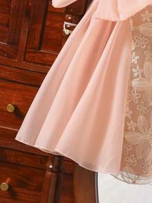 Tween-Mädchen Kleid, 1 Stück, Sommerkleid mit 3D-Saum, großer Schmetterling Applikation, ärmellos, knielang, geeignet für den Alltag, Einkaufen, Partys und andere Anlässe - Babypink - Übersicht 5