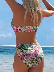 Swim Vcay Bộ bikini hai mảnh cạp cao, họa tiết ngẫu nhiên dành cho nữ, thích hợp cho mùa hè. - Nhiều màu - Xem 3