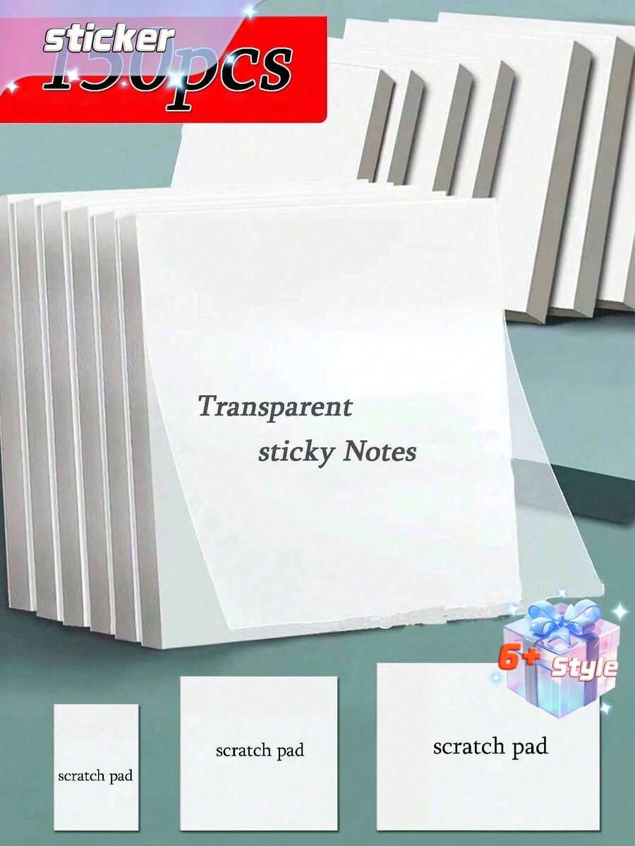 150张透明防水便签本，适用于笔记本、学校文具和办公用品，返校必备，防水自粘，半透明便签本带抽取器，非常适合学校和办公室使用，文件整理 | 功能性文具 100/50张装 - 彩色 - 查看 1