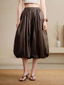 Aveloria Modichic Pantalon décontracté à taille haute plissé, ultra-léger et ample avec taille élastique pour femmes - Marron - Voir 4