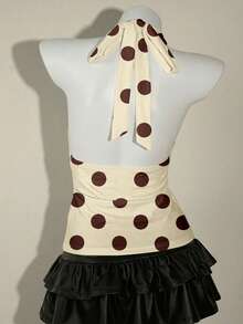 SHEIN ICON Áo tank top nữ dáng chữ A cổ yếm, cổ chữ V khoét sâu, hở lưng, họa tiết chấm bi, phong cách retro Y2K đa năng, phù hợp cho các lễ hội âm nhạc, kỳ nghỉ, dã ngoại mùa hè. - Nhiều màu - Xem 2