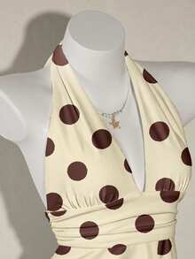 SHEIN ICON Áo tank top nữ dáng chữ A cổ yếm, cổ chữ V khoét sâu, hở lưng, họa tiết chấm bi, phong cách retro Y2K đa năng, phù hợp cho các lễ hội âm nhạc, kỳ nghỉ, dã ngoại mùa hè. - Nhiều màu - Xem 5