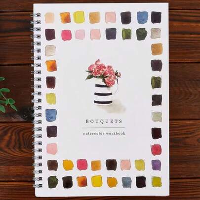 SHEIN 1PC Watercolor Workbook: Bouquets Theme Watercolor Exercise Book Suitable For All Ages (Without Watercolor Paint Or Brush)
