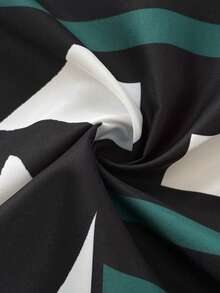 Maweii Plusstorlek Dam Randig Heltryck Casual Vardagskläder Öppen Fram Lång Morgonrock - Blågrön - Visa 7