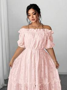 Vionelle Elegantes Kleid mit Rüschensaum und Off-Shoulder in Große Größen, Sommer - Babypink - Übersicht 2