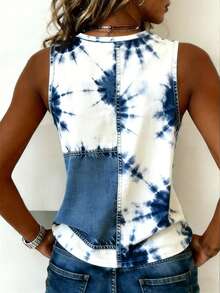 EMERY ROSE Women's Ink Painting Pattern V-Neck Casual Versatile Daily Wear Top - Multicolor - View 2