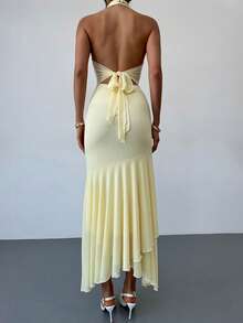 Firerie 女士优雅浪漫情人节约会派对度假飘逸长款雪纺连衣裙 - 淡黃色 - 查看 12