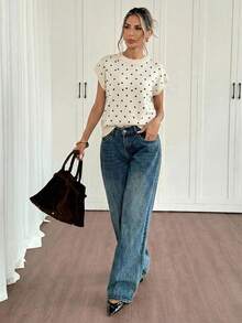 Siren Gaze 女士休闲简约地中海黑白波点拼接毛衣 - 春夏复古软妹风，适合工作、度假、返校、音乐节、下午茶等场合。 - 彩色 - 查看 6