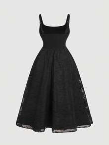 SHEIN MOD Váy xếp ly đuôi cá Jacquard mùa hè cỡ lớn - màu đen - Xem 2