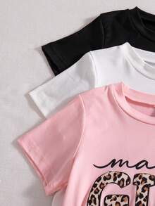 Genkimix Kids Conjunto casual de 2 piezas de camiseta de manga corta con cuello redondo y estampado de corazón y leopardo, y pantalones cortos para niña en verano - Multicolor - Ver 4