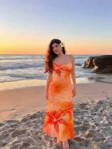 SHEIN MOD 大码女式休闲花卉印花吊带连衣裙，适合夏季 - 彩色 - 查看 2