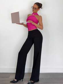 Siren Gaze Women's Sleeveless Stand Collar Top With Metal Decor, Commuting & Vacation Casual Blouse,Summer Top - Hot Pink - View 3