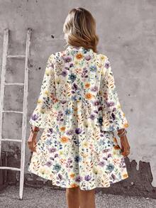 EMERY ROSE Plus Size Women Floral Print V-Neck Ruched Casual Vacation Dress - Multicolor - View 2
