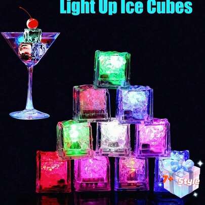 SHEIN 12 件，多色 LED 发光冰块，可重复使用且防水，闪烁发光冰块，适用于派对、婚礼、酒吧、俱乐部、家居装饰，耐用食品安全材料