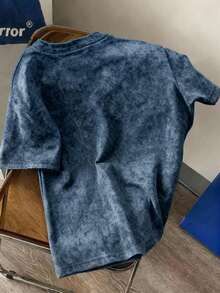 Manfinity Joysei Men's 60% Cotton Washed Blue Short Sleeve T-Shirt - Blue - View 4