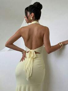 Firerie 女士优雅浪漫情人节约会派对度假飘逸长款雪纺连衣裙 - 淡黃色 - 查看 4