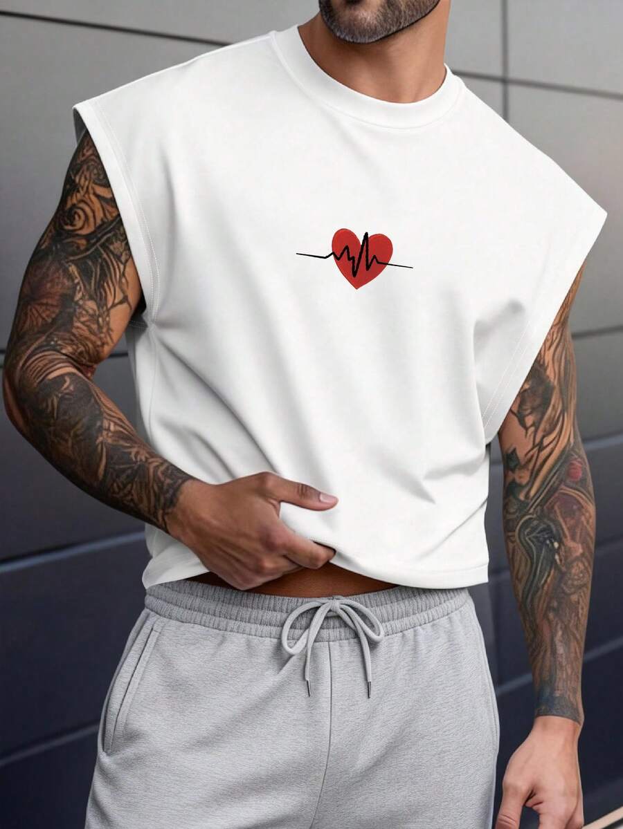 Rovax Áo tank top nam in hình trái tim, kiểu dáng thường ngày, thích hợp cho mùa hè. - màu đen - Xem 1