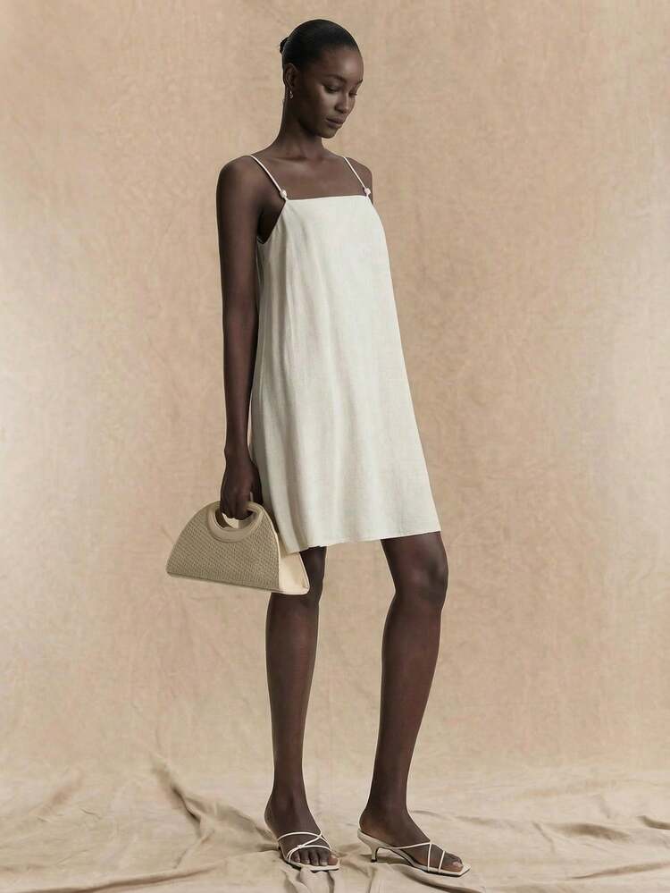 2026 Spring/Summer New Arrival Women's Clothing, Suitable For Back To School, Valentine's Day, Vacation, Wedding Guest, Business Casual, Retro Elegant Versatile Basics, Nashville Attire, Beige Spaghetti Strap Mini Skirt, Fashionable Versatile Women's Spaghetti Strap Short Dress, Elegant Women's Formal Dress