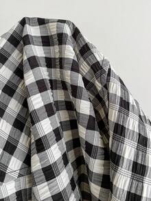 Elamini Plaid Front Button Fitted Stylish Summer Mini Dress - Grey - View 7