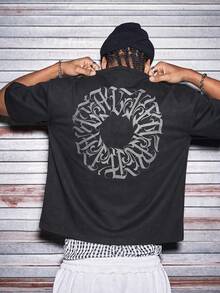 AXEPEAK Men's Casual Letter Graphic Round Neck Short Sleeve T-Shirt, Summer - Black - View 1