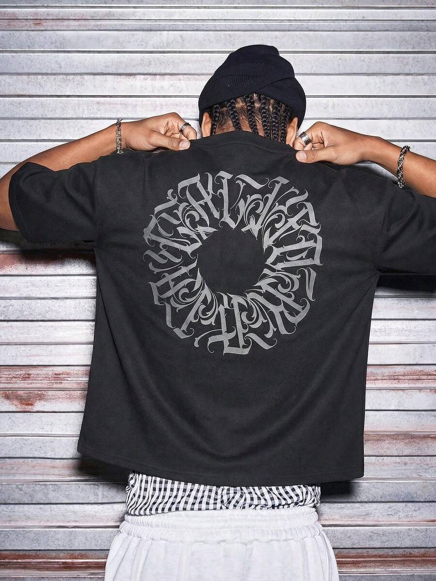 AXEPEAK Men's Casual Letter Graphic Round Neck Short Sleeve T-Shirt, Summer - Black - View 1