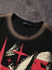 ROMWE MEN Street Life 男士圆领印花休闲日常T恤 - 黑色 - 查看 2