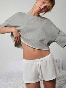 WESTFADE Quần short dệt kim kiểu dáng dễ thương, cạp trung bình, buộc dây phía trước. - trắng - Xem 7