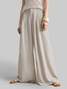 Ontre Quần ống rộng nữ 2026SS, quần ống suông xếp ly dáng rộng thoải mái, phù hợp cho phong cách Bohemian, Ibiza, kỳ nghỉ, lễ hội, dự đám cưới, công sở, giáo viên, tựu trường, có túi, dáng rộng rãi, thanh lịch, phong cách thành thị, quần đa năng mùa xuân/hè. - Màu Khaki - Xem 6