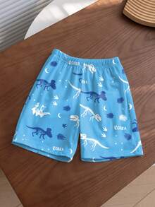Set de 2 piezas de chaleco y pantalones cortos con cuello redondo para niños pequeños, estampado de dinosaurio todo sobre, estilo minimalista de ropa urbana, adecuado para deportes al aire libre y uso diario, primavera/verano/otoño - Multicolor - Ver 3