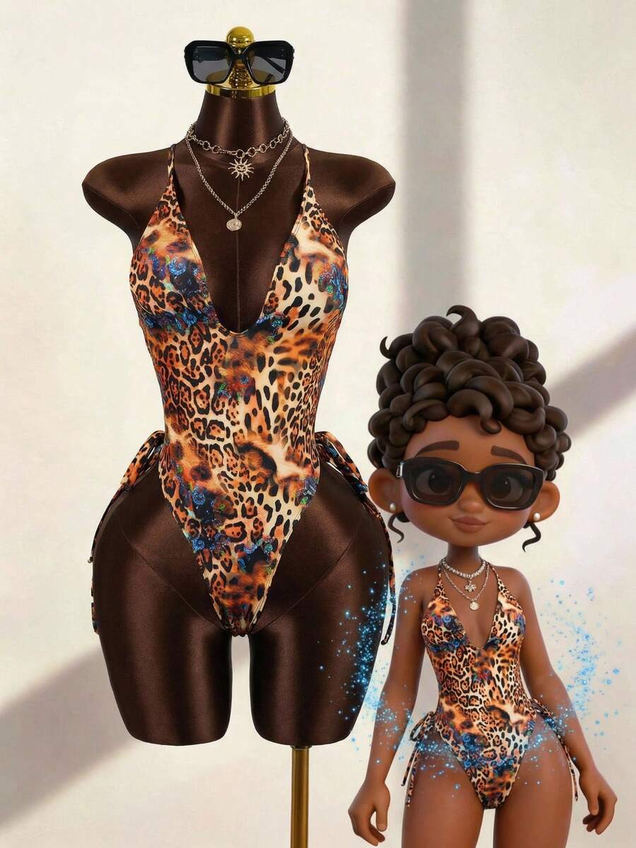 Zestiva Bộ đồ bơi liền thân dành cho nữ size 26SS mùa xuân/hè, gợi cảm và thanh lịch cho kỳ nghỉ biển, khu nghỉ dưỡng trên đảo, họa tiết da báo hoang dã và rực rỡ, cổ chữ V sâu, lưng hở nhiều dây, cắt cao ở chân, áo tắm liền thân. - Màu tím  Violet - Xem 1