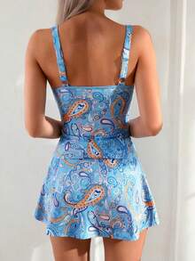 Swim Lushoire Women's Summer Beach Vacation Print Swimsuit Vest Spaghetti Strap Bikini 3 PiecesSet - Multicolor - View 2