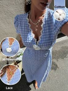 Serisse 女士格子短袖中长连衣裙 - 彩色 - 查看 1