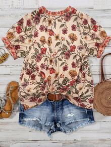 SHEIN Women's Woven Printed Summer Casual Shirt - Khaki - View 2