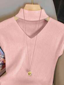 Resyla Atasan Rajut Wanita Elegan Minimalis Warna Polos dengan Potongan Leher, Cocok untuk Pemakaian Sehari-hari dan Bepergian - Baby Pink - View 3