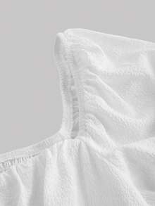 SHEIN MOD Đầm ngắn tay phồng màu trơn mùa hè, cổ tim, thắt nơ sau lưng, thích hợp cho lễ tốt nghiệp hoặc sinh nhật. - trắng - Xem 4