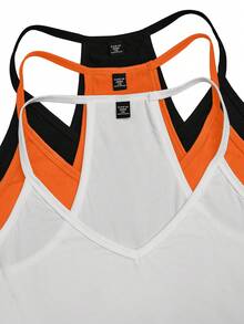 SHEIN LUNE Plus Size Casual V-Neck Sports 3 Pieces Set,Including White Sommar Gym Tank Top Racerback Women's Basic Vest Multipack Workout Tops - Multicolor - View 3