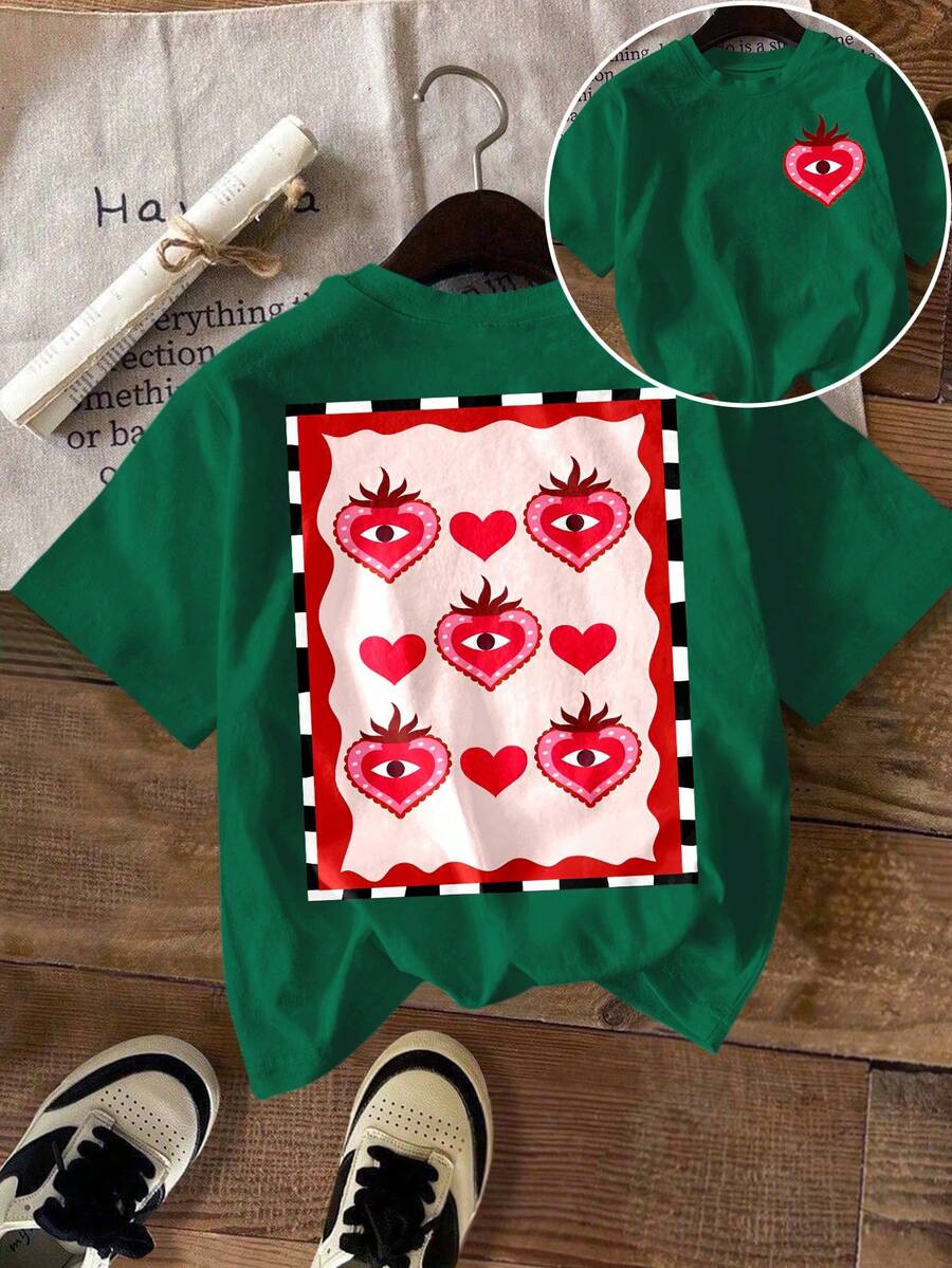 EMERY ROSE Camiseta de mujer, camiseta gráfica de manga corta de estilo casual de calle, linda blusa de verano - Verde - Ver 1