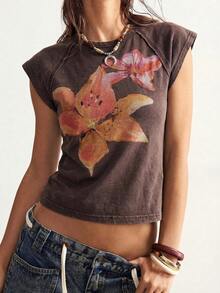 Bohemela Women's Casual Solid Color Knit Short Sleeve Fitted Washed T-Shirt,Summer Top - Coffee Brown - View 5