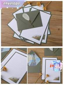 SHEIN 16 Green Set Of Oil Painting Envelopes Containing 6 Envelopes And 10 Pieces Of Writing Stationery For Making Invitations And Greeting Cards Gift Greeting Cards Writing Letters New Year's Gifts - Green - View 6