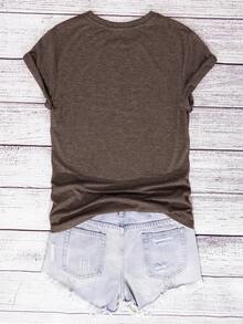 EMERY ROSE Women's Round Neck Heart Print Short Sleeve Casual Fashion Regular T-Shirt - Coffee Brown - View 2
